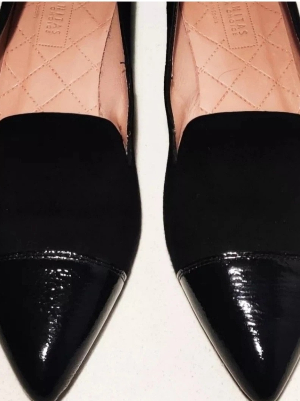HISPANITAS Womens 38EURO 7US Black Patent & Leather Pointed Toe Flats NEW